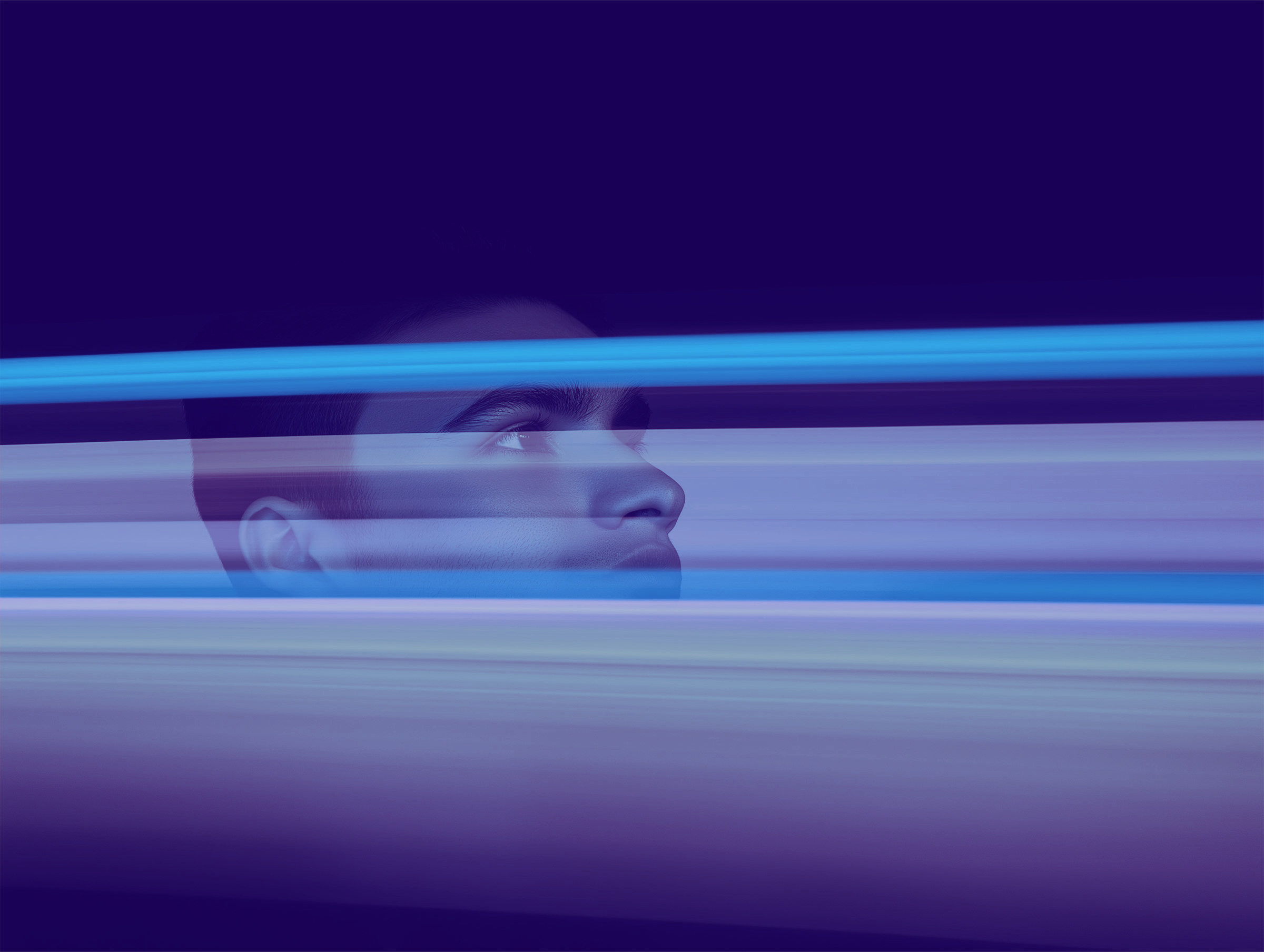 Contemplative Gaze with Futuristic Colors